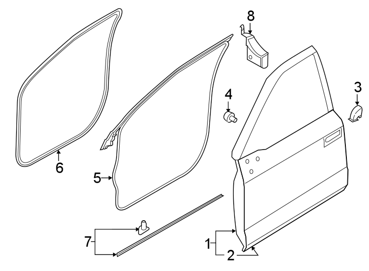 Diagram FRONT DOOR. DOOR & COMPONENTS. for your 2024 Ford F-150  Platinum Crew Cab Pickup Fleetside 