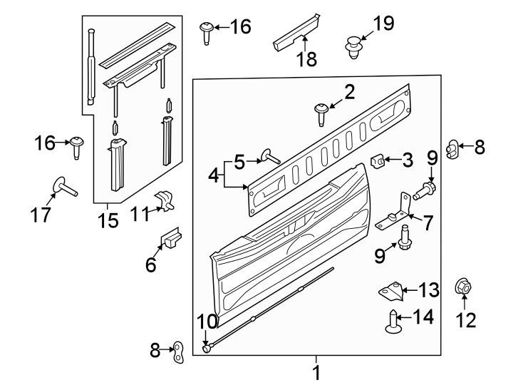 Diagram TAIL GATE. for your 2014 Ford F-150  XL Standard Cab Pickup Fleetside 