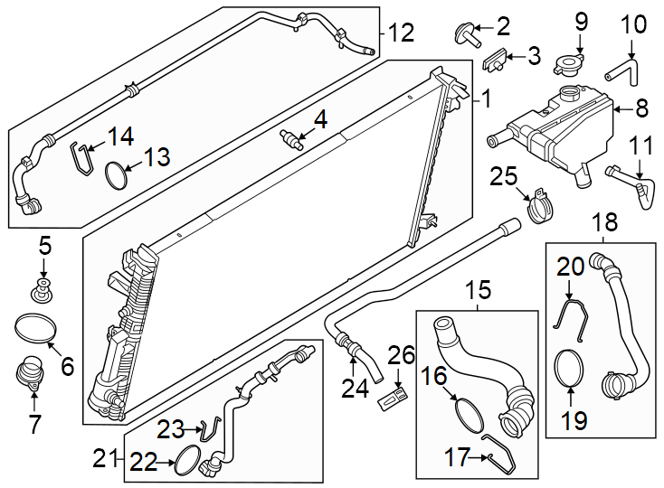 Diagram Radiator & components. for your 2024 Ford E-350 Super Duty   