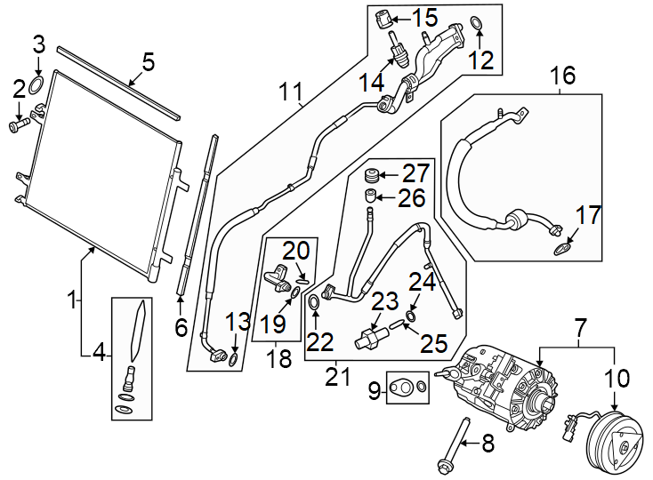 Diagram Air conditioner & heater. Compressor & lines. Condenser. for your 2017 Ford Focus   