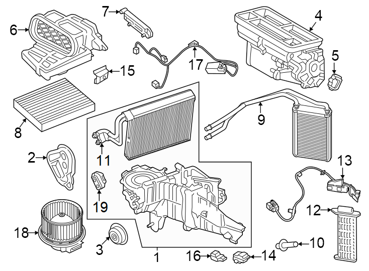 Diagram Air conditioner & heater. Evaporator & heater components. for your Ford