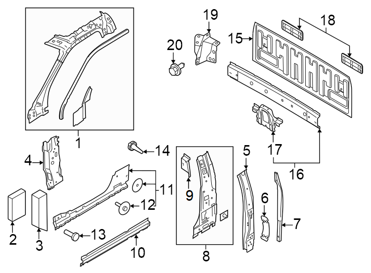 Diagram Back panel. Hinge pillar. for your 2017 Ford F-150   