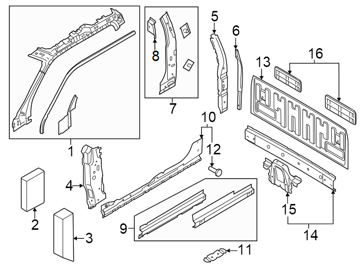 Diagram Back panel. Hinge pillar. for your Ford F-350 Super Duty  