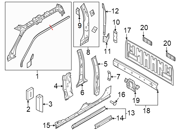 Diagram Back panel. Hinge pillar. for your Ford F-350 Super Duty  