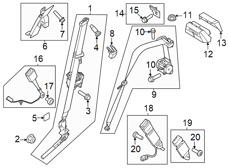 Diagram Restraint systems. Front seat belts. for your 2023 Ford Transit Connect   