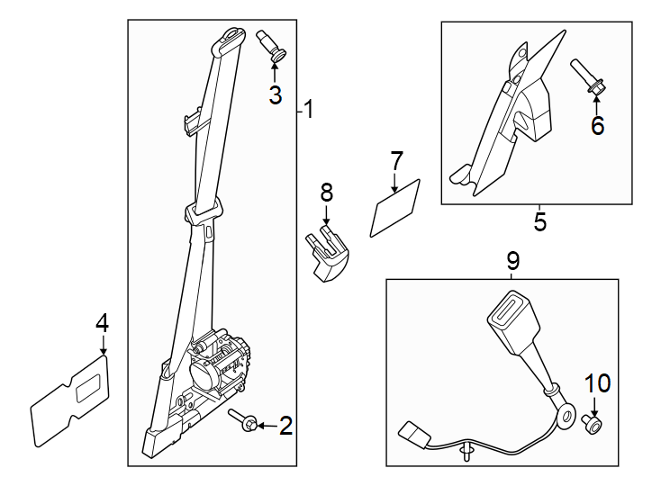 Diagram Restraint systems. Front seat belts. for your 2009 Ford F-150 5.4L Triton V8 FLEX A/T RWD XLT Extended Cab Pickup Fleetside 