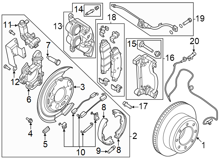 Diagram Rear suspension. Brake components. for your 2003 Ford F-150 5.4L Triton V8 A/T RWD XLT Standard Cab Pickup Stepside 