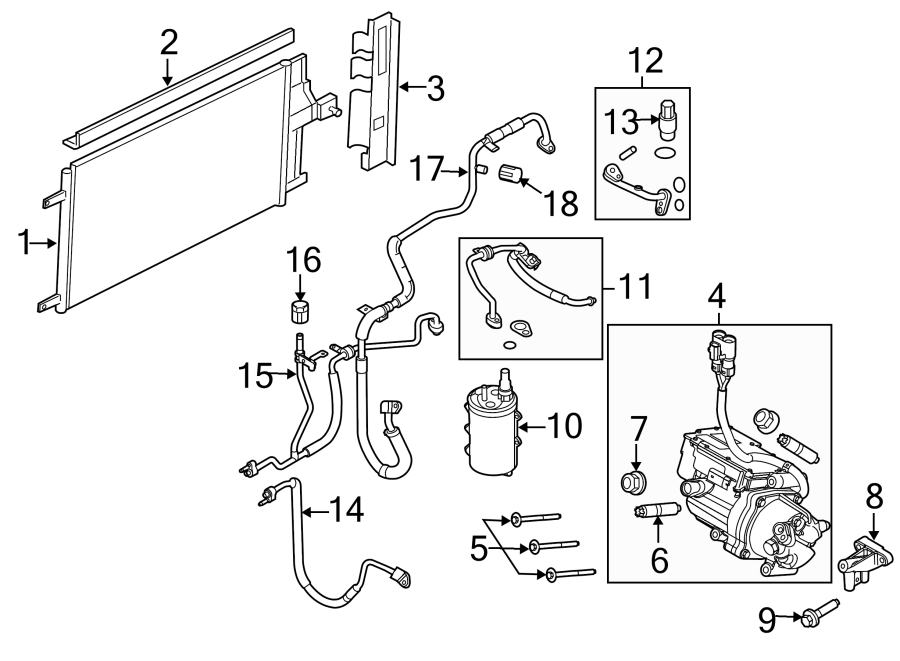 Diagram AIR CONDITIONER & HEATER. COMPRESSOR & LINES. CONDENSER. for your 2024 Ford F-150  STX Extended Cab Pickup Fleetside 