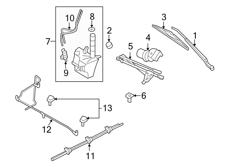 Diagram WIPER & WASHER COMPONENTS. for your 2014 Lincoln MKZ Hybrid Sedan  