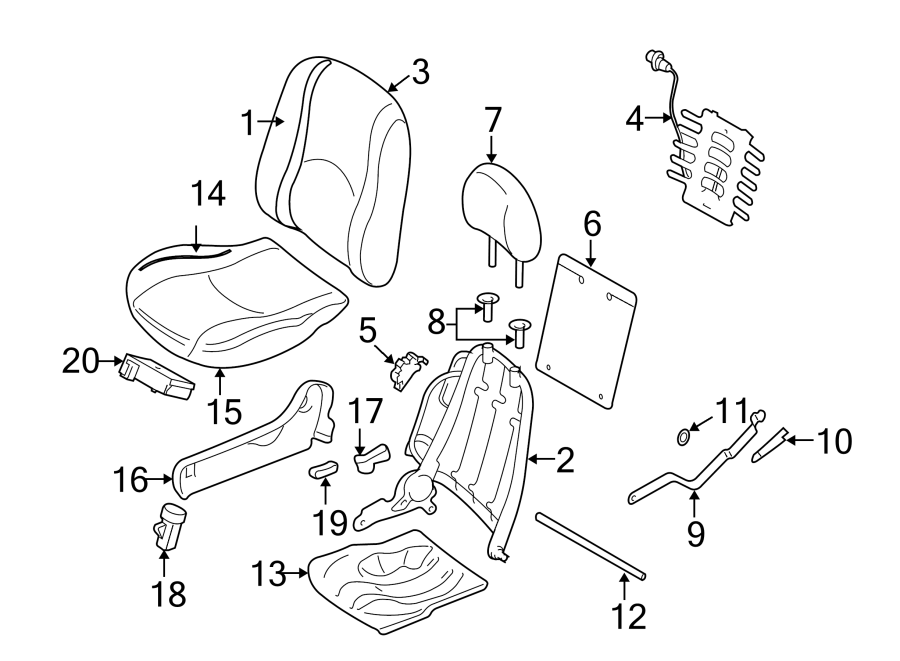 Diagram SEATS & TRACKS. FRONT SEAT COMPONENTS. for your Mercury Mariner  