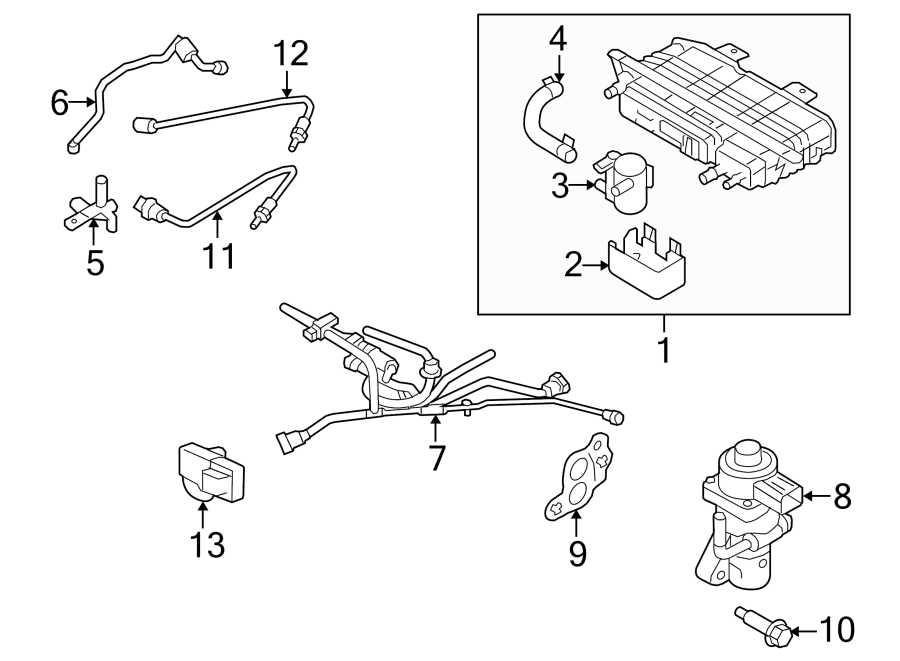 Diagram EMISSION SYSTEM. EMISSION COMPONENTS. for your 2013 Ford Flex   