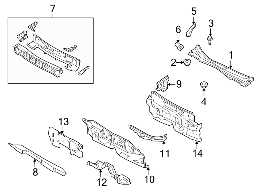 Diagram COWL. for your 1996 Ford F-350 7.5L V8 A/T 4WD XLT Crew Cab Pickup Fleetside 