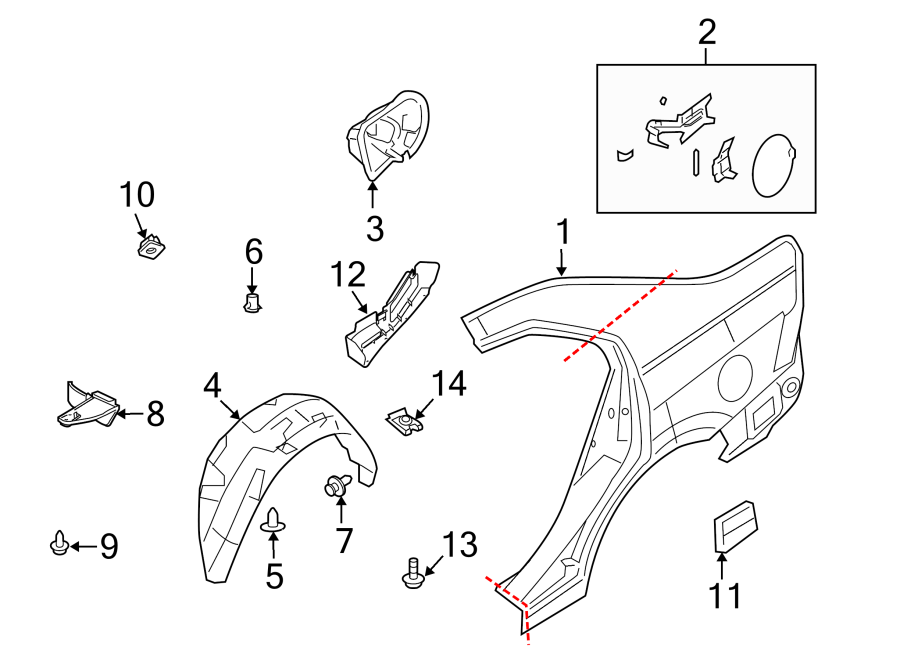 Diagram QUARTER PANEL & COMPONENTS. for your 2008 Ford Focus   