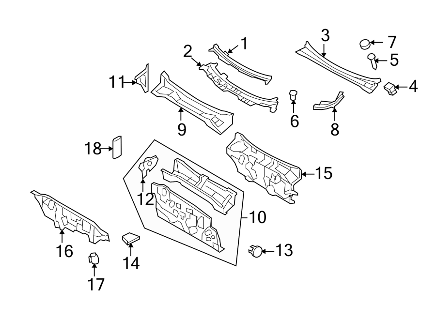 Diagram COWL. for your 1996 Ford Ranger  XLT Extended Cab Pickup Fleetside 