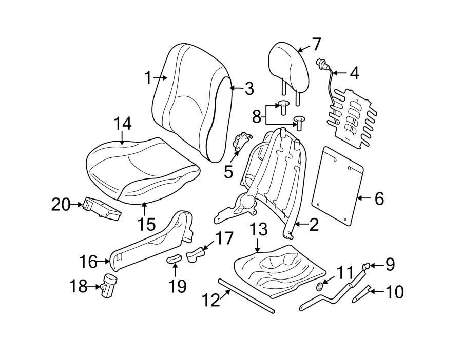 Diagram SEATS & TRACKS. FRONT SEAT COMPONENTS. for your Mercury Mariner  