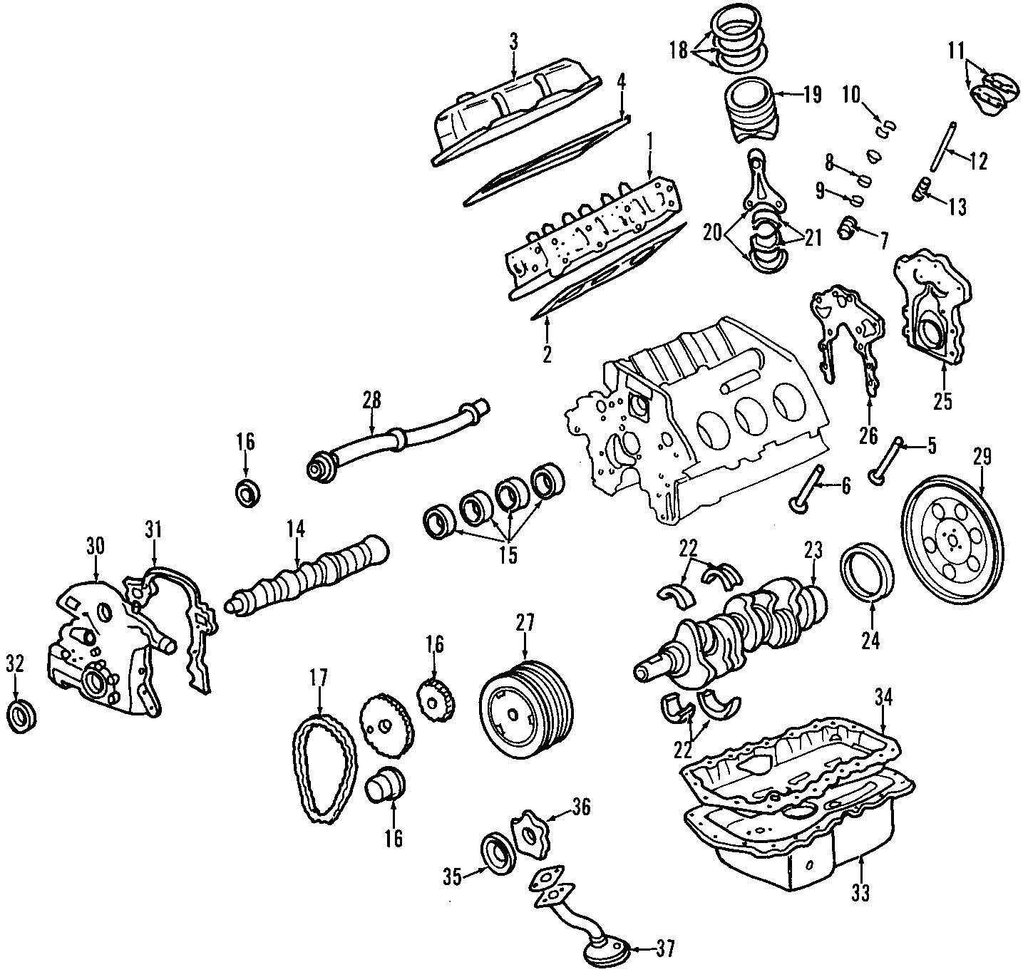 CAMSHAFT & TIMING. CRANKSHAFT & BEARINGS. CYLINDER HEAD & VALVES. LUBRICATION. MOUNTS. PISTONS. RINGS & BEARINGS. Diagram