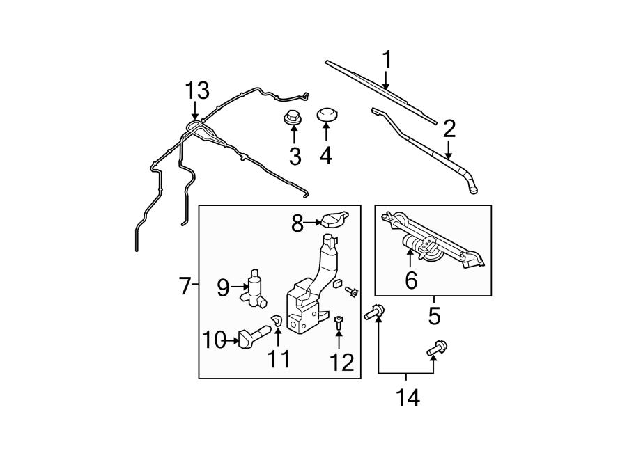 Diagram WINDSHIELD. WIPER & WASHER COMPONENTS. for your 2007 Ford F-150 4.2L Triton V6 M/T RWD XLT Standard Cab Pickup Fleetside 