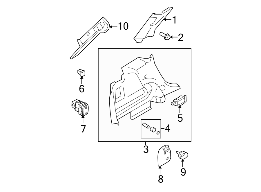 Diagram QUARTER PANEL. INTERIOR TRIM. for your 2017 Ford F-350 Super Duty 6.7L Power-Stroke V8 DIESEL A/T 4WD XL Extended Cab Pickup Fleetside 