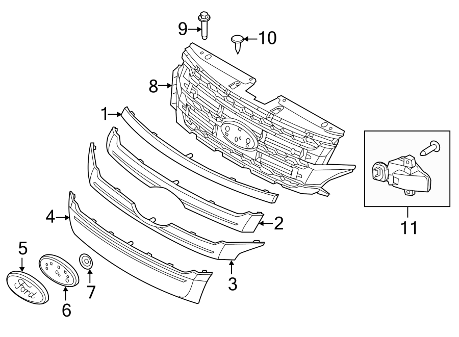 Diagram GRILLE & COMPONENTS. for your 2015 Lincoln MKZ Hybrid Sedan  