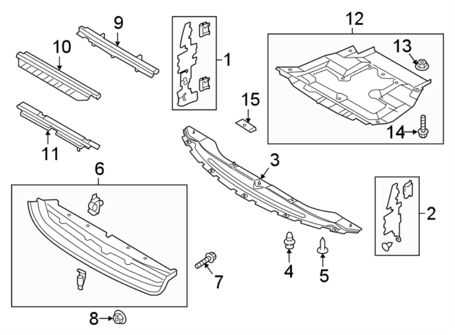 RADIATOR SUPPORT. SPLASH SHIELDS. Diagram