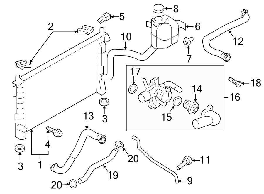 Diagram RADIATOR & COMPONENTS. for your 1998 Ford F-150 5.4L Triton V8 BI-FUEL A/T RWD XL Extended Cab Pickup Fleetside 