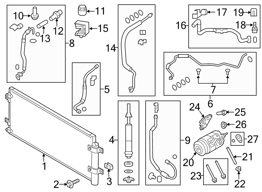 Diagram AIR CONDITIONER & HEATER. COMPRESSOR & LINES. CONDENSER. for your 2012 Ford Transit Connect   