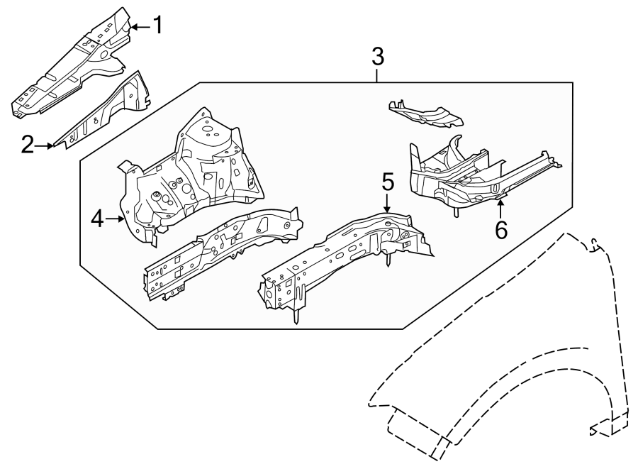 Diagram FENDER. STRUCTURAL COMPONENTS & RAILS. for your 2013 Lincoln MKZ   