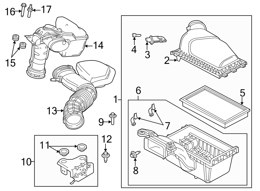 Diagram AIR INTAKE. for your 2010 Ford F-150 5.4L Triton V8 FLEX A/T RWD Lariat Extended Cab Pickup Fleetside 