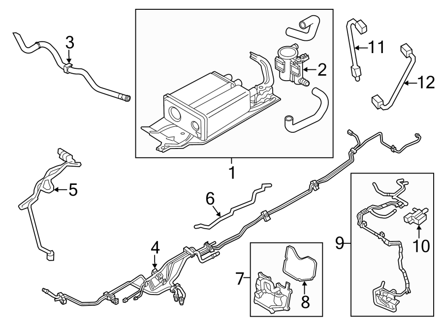 Diagram EMISSION SYSTEM. EMISSION COMPONENTS. for your 2019 Ford F-150 5.0L V8 FLEX A/T RWD XLT Standard Cab Pickup Fleetside 