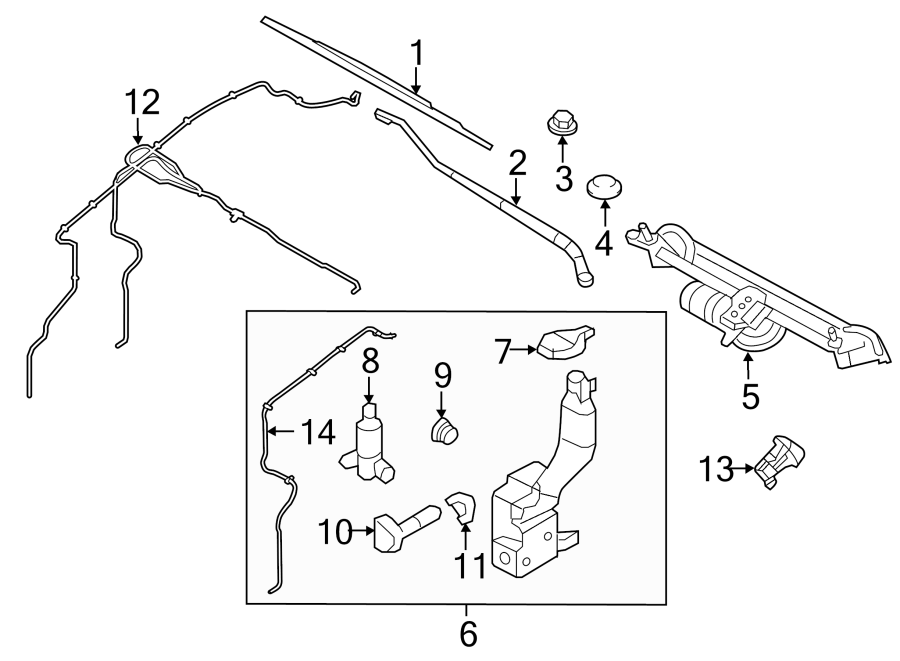 Diagram WINDSHIELD. WIPER & WASHER COMPONENTS. for your Ford