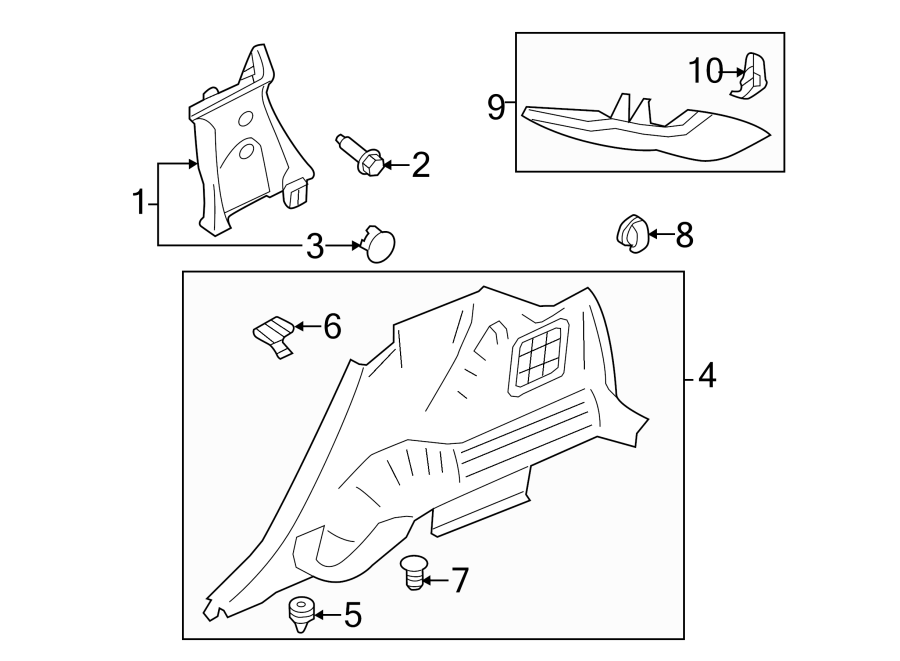 Diagram QUARTER PANEL. INTERIOR TRIM. for your Ford Maverick  