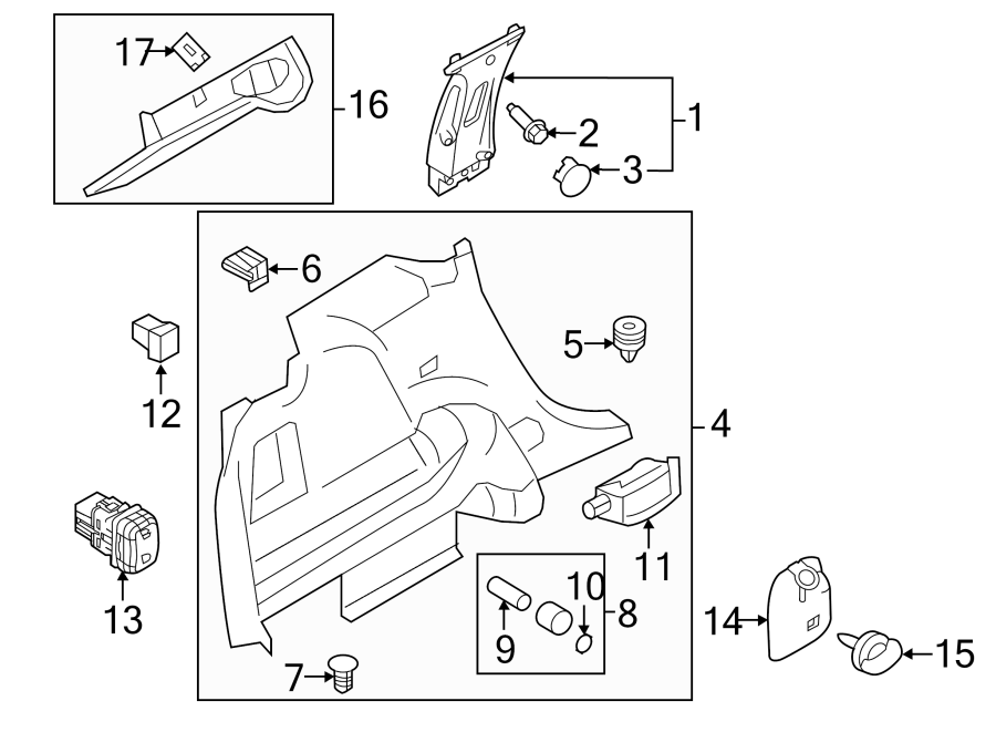 Diagram QUARTER PANEL. INTERIOR TRIM. for your Ford Maverick  