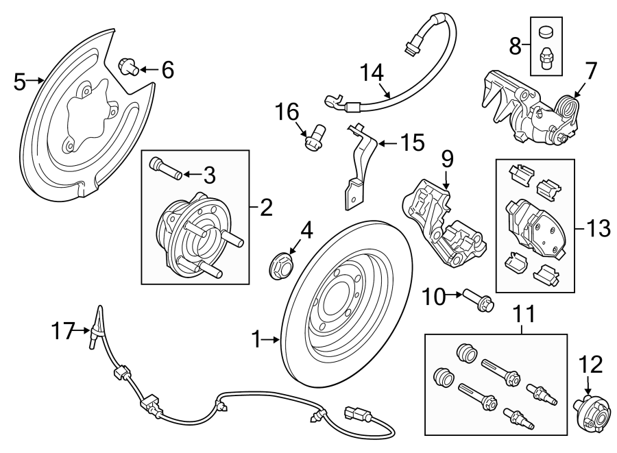 Diagram REAR SUSPENSION. BRAKE COMPONENTS. for your Ford