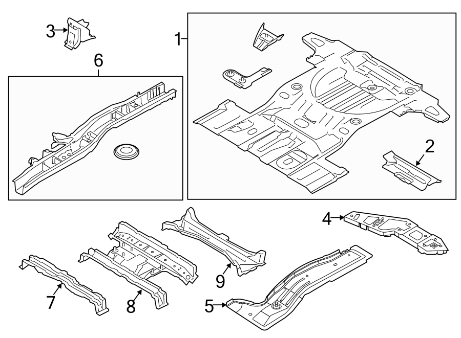 Full size assembly image of REAR BODY & FLOOR. FLOOR & RAILS. (1/1)