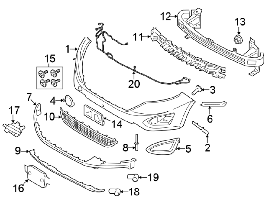 Diagram FRONT BUMPER & GRILLE. BUMPER & COMPONENTS. for your 2016 Lincoln MKZ Hybrid Sedan  