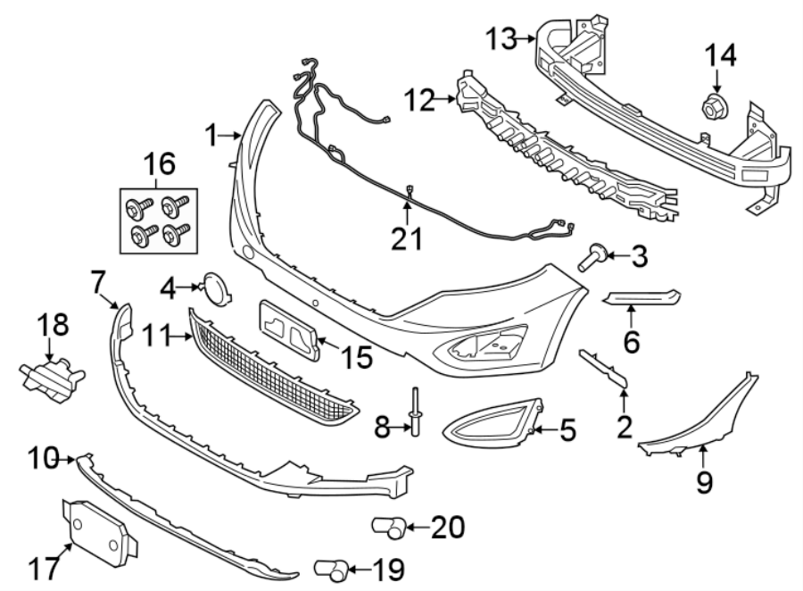 Diagram FRONT BUMPER & GRILLE. BUMPER & COMPONENTS. for your 2022 Ford Edge   