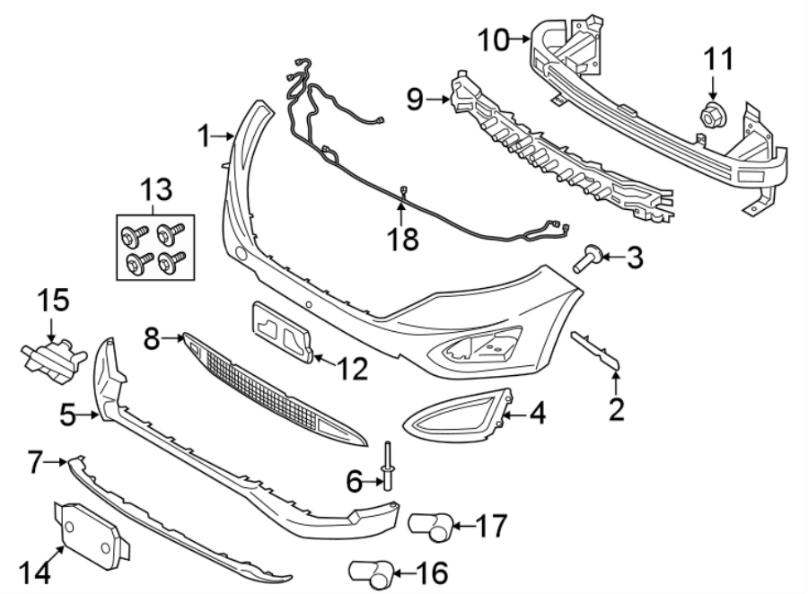 Diagram FRONT BUMPER & GRILLE. BUMPER & COMPONENTS. for your 2007 Ford F-150  STX Extended Cab Pickup Fleetside 