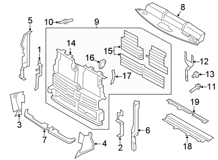 Diagram RADIATOR SUPPORT. AIR DEFLECTOR. for your 2019 Lincoln MKZ Base Sedan  