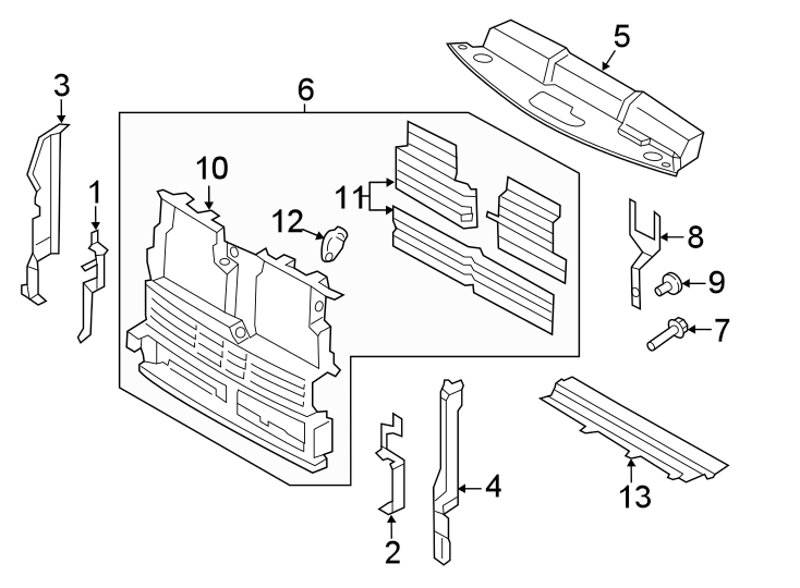 Diagram RADIATOR SUPPORT. AIR DEFLECTOR. for your Ford