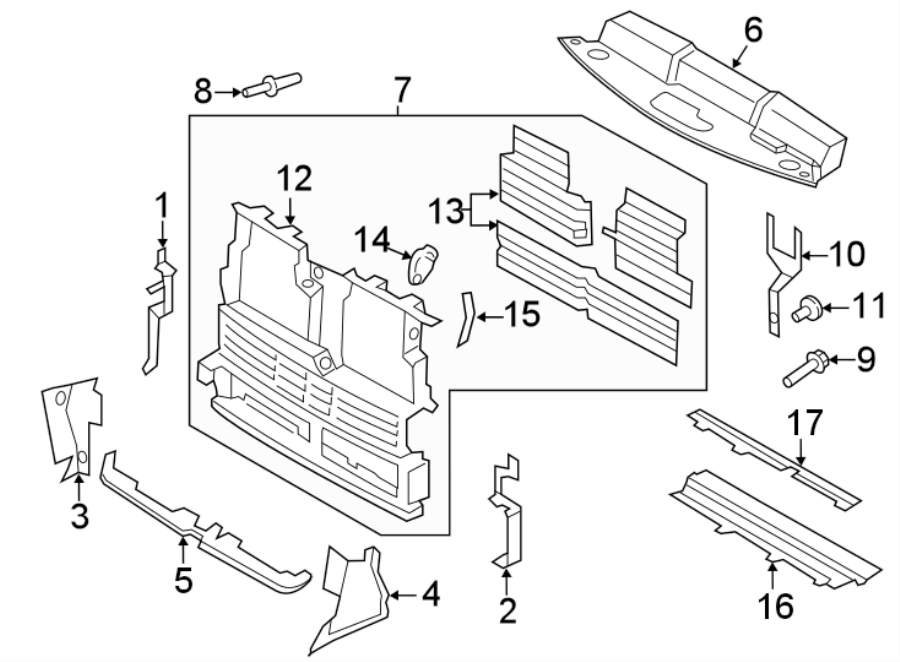 Diagram RADIATOR SUPPORT. AIR DEFLECTOR. for your Ford Edge  