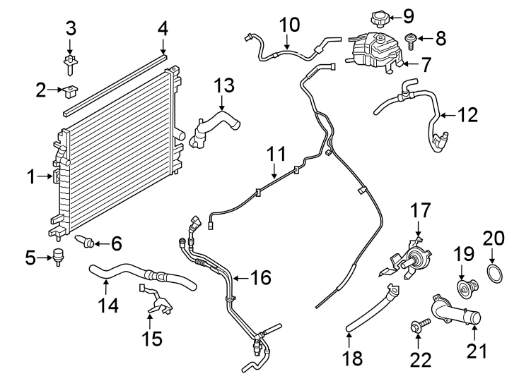 Diagram Radiator & components. for your 2019 Lincoln MKZ Hybrid Sedan  