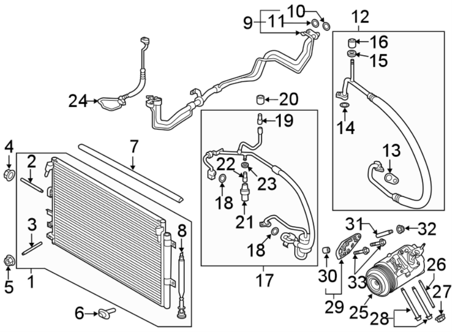 Diagram AIR CONDITIONER & HEATER. COMPRESSOR & LINES. CONDENSER. for your Ford