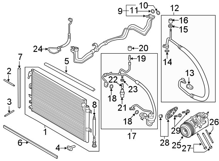 Diagram AIR CONDITIONER & HEATER. COMPRESSOR & LINES. CONDENSER. for your 2024 Ford F-150  STX Extended Cab Pickup Fleetside 