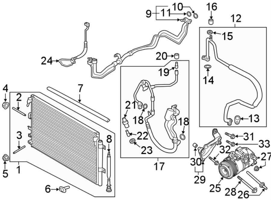 Diagram AIR CONDITIONER & HEATER. COMPRESSOR & LINES. CONDENSER. for your 2018 Ford Flex   