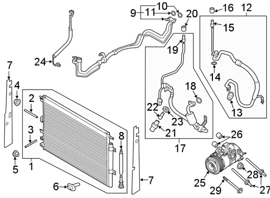 Diagram AIR CONDITIONER & HEATER. COMPRESSOR & LINES. CONDENSER. for your 2019 Ford F-250 Super Duty   