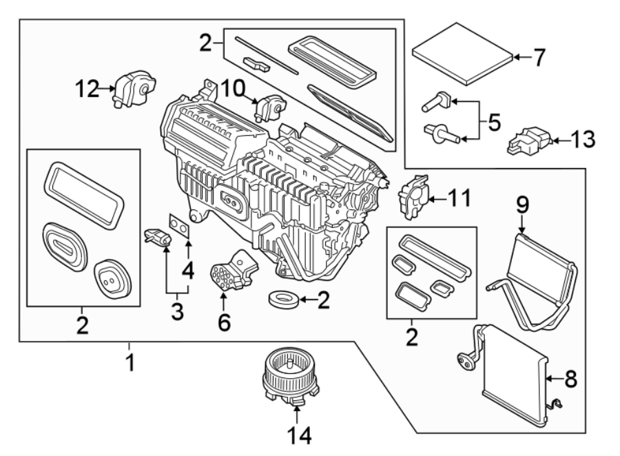 Diagram AIR CONDITIONER & HEATER. EVAPORATOR COMPONENTS. for your 2014 Ford F-150 6.2L V8 A/T 4WD FX4 Crew Cab Pickup Fleetside 