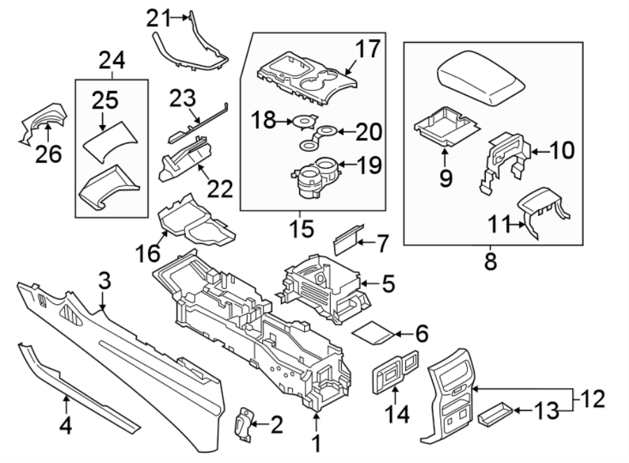 Diagram 2015-18. Console & trim. for your 2015 Lincoln MKZ Base Sedan  