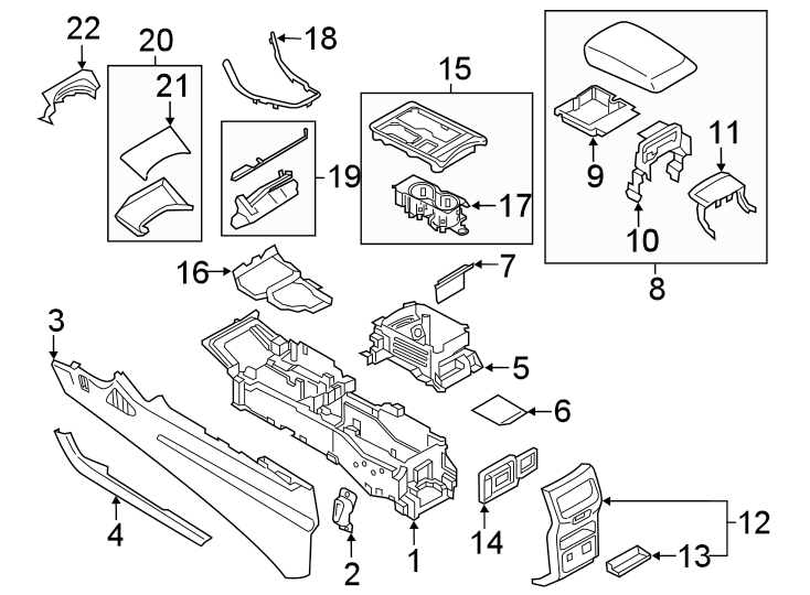 Diagram 2019-24. Console & trim. for your 2015 Lincoln MKZ Base Sedan  