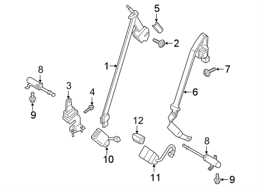 Diagram RESTRAINT SYSTEMS. REAR SEAT BELTS. for your 2019 Lincoln MKZ Base Sedan 2.0L EcoBoost A/T FWD 