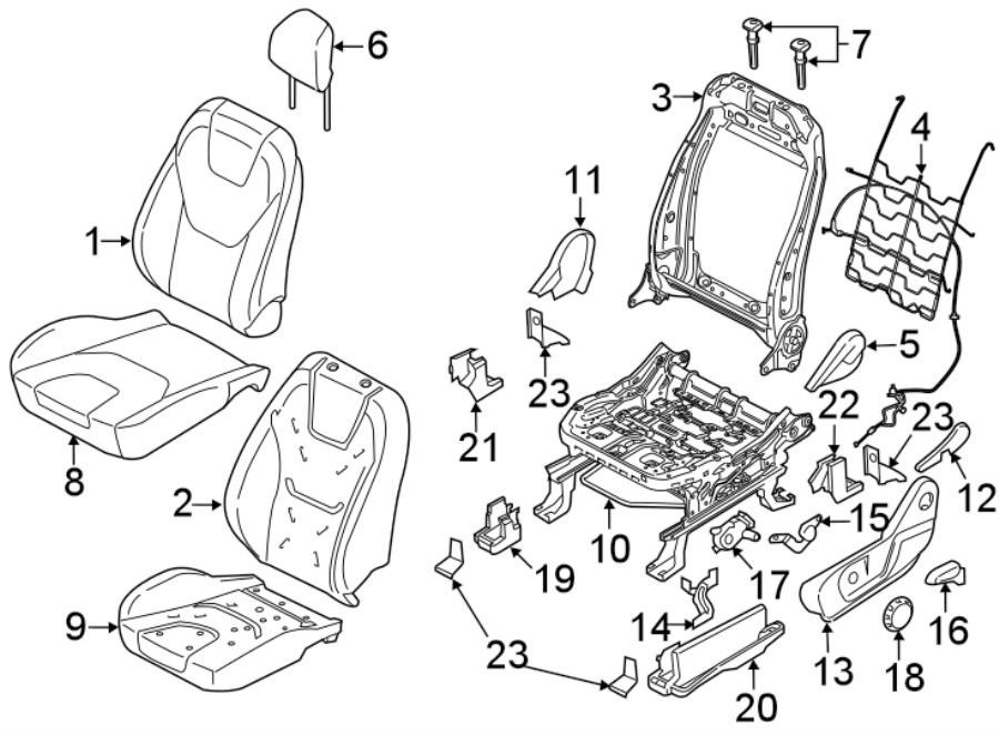 Diagram SEATS & TRACKS. FRONT SEAT COMPONENTS. for your 2012 Ford F-150 3.5L EcoBoost V6 A/T 4WD XL Crew Cab Pickup Fleetside 